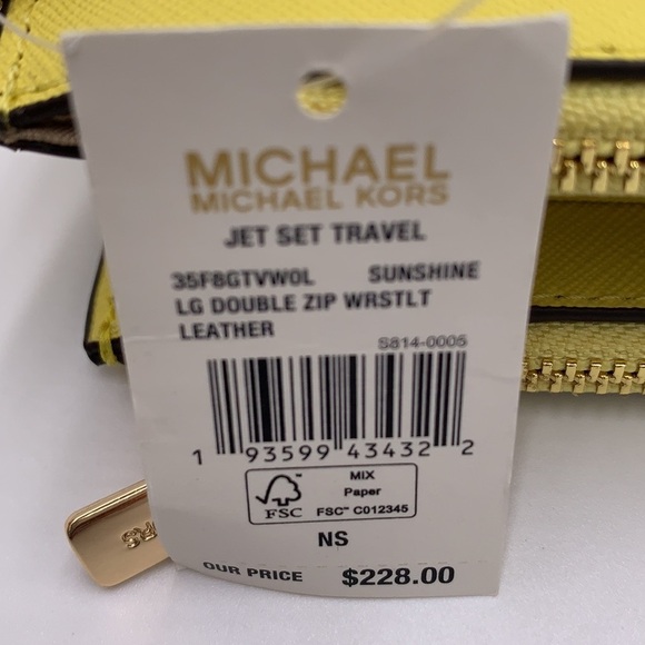 MICHAEL KORS LARGE DOUBLE ZIP WRISTLET WALLET SUNSHINE COLOR - Picture 13 of 13